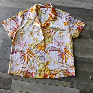 Rachel Zoe Orange Yellow Floral Button Down Shirt